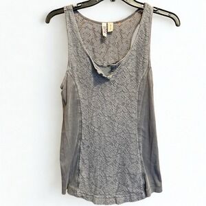 Mudd Womens Large Y2K 90s Henley Gray Crochet Lace Tank Top Boho Festival Casual